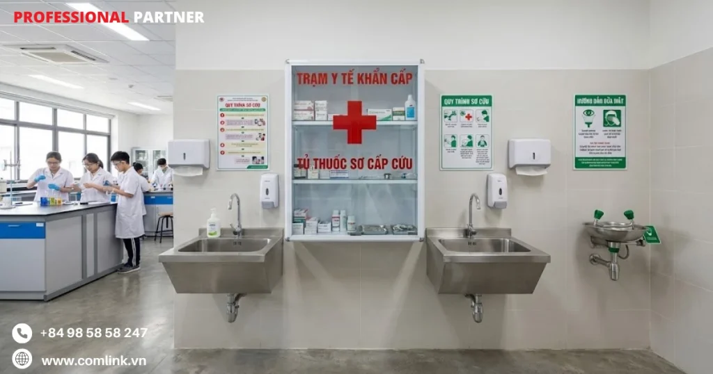 Trạm rửa tay và nguồn lực sơ cứu